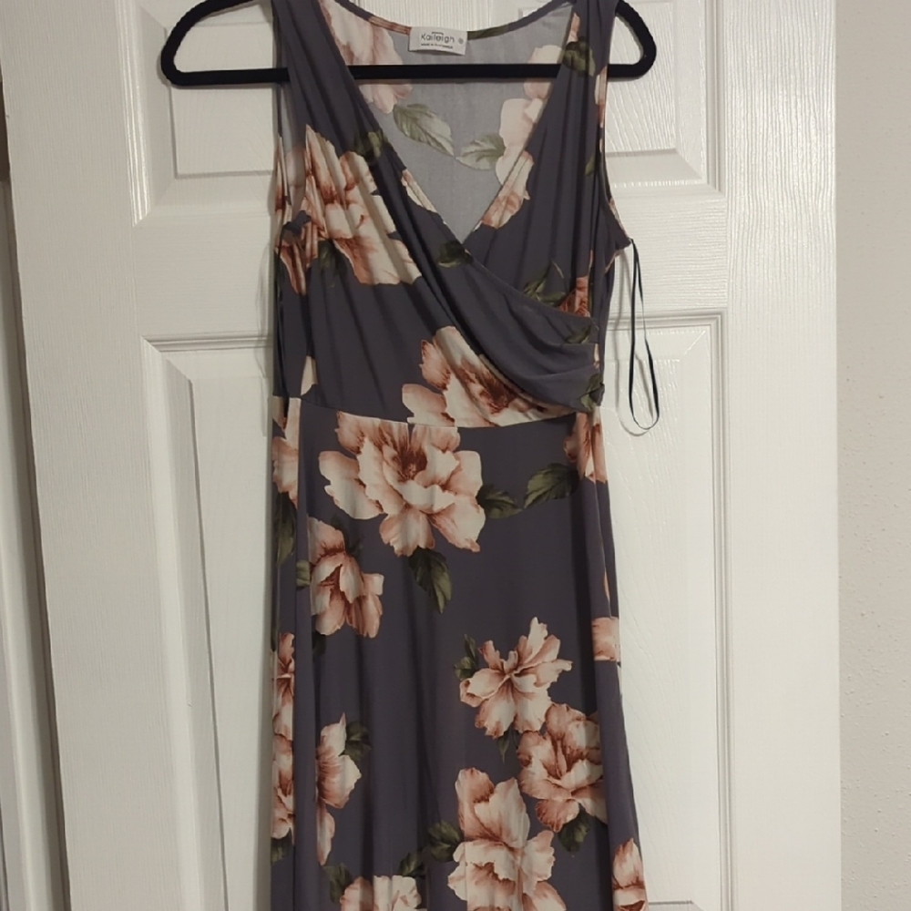 Gray Floral Midi Dress